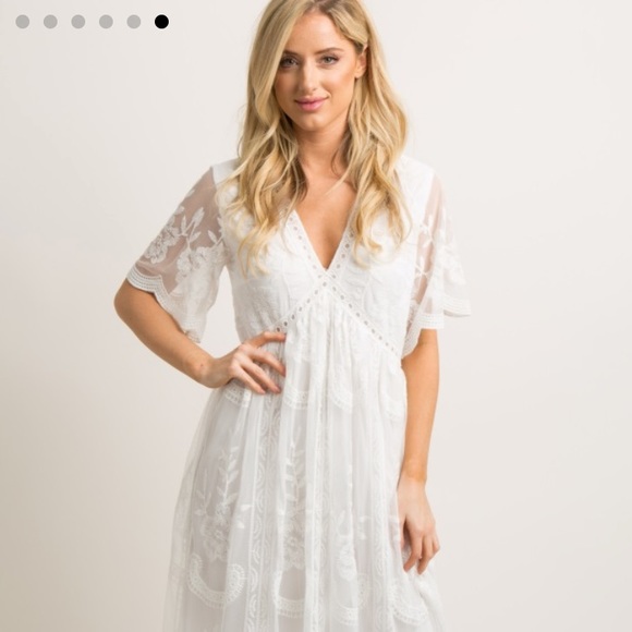 PinkBlush White Lace Mesh Maternity Maxi D… - Picture 5 of 14